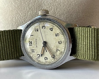 Buren Militäroffiziere Pilot Luftfahrt WWII Edelstahl verschraubte Rückseite tropisches Zifferblatt Swiss Made 1944