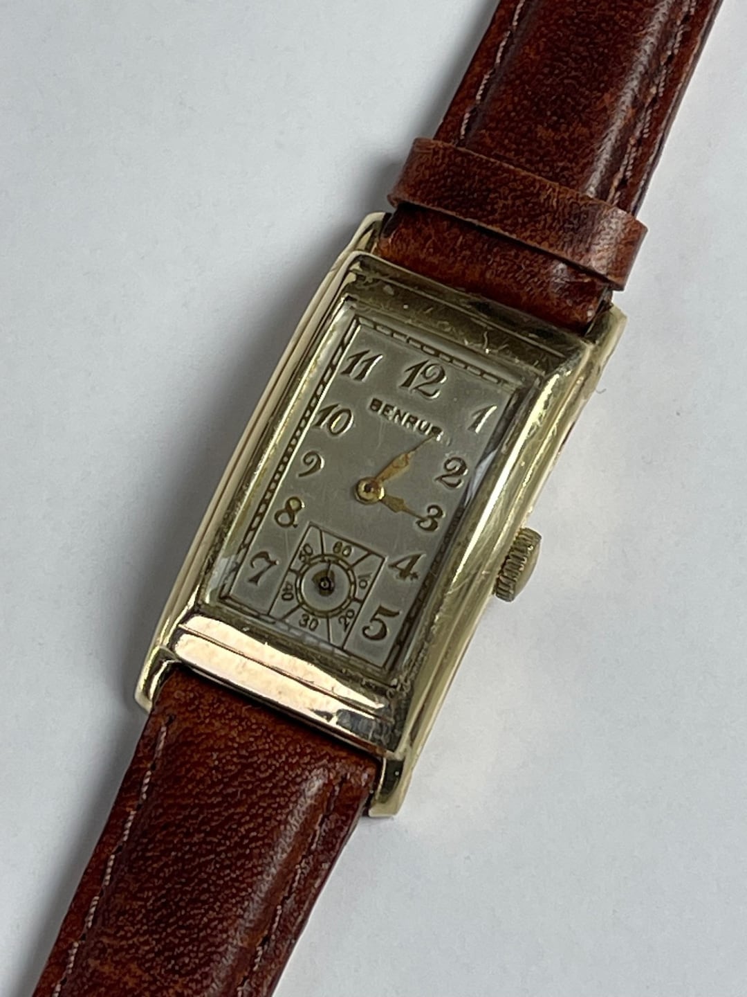 Benrus Solid 10K Gold Doctors Rectangular Curvex Tank Art Deco