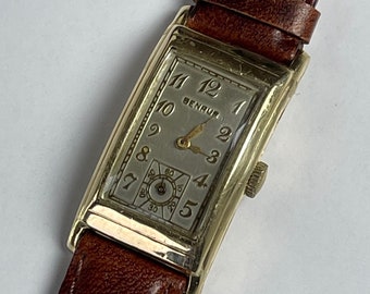 Benrus Solid 10K Gold Doctors Rectangular Curvex Tank Art Deco Breguet Numbers Swiss Made Swiss Made