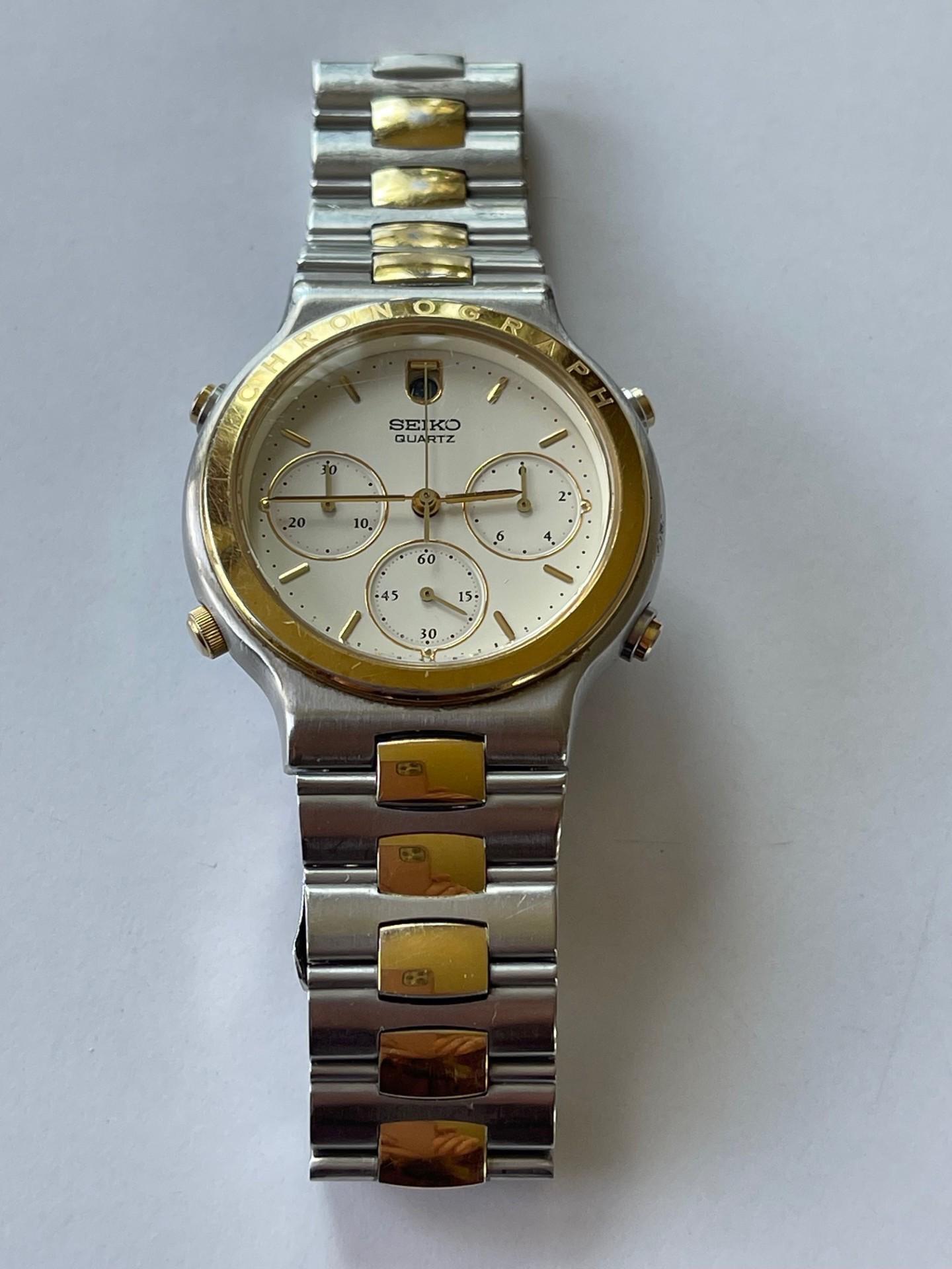 Seiko Chronograph Calendar Two Tone Gold/stainless Steel Vintage