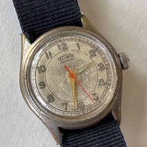 Technos Military Officers Doctors WW2 1943 Two Tone Dial Stainless Steel Screw Down Case Back Swiss Made