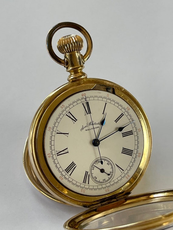 Waltham Chronograph Housed Pristine Pocket Watch Gold Capped White