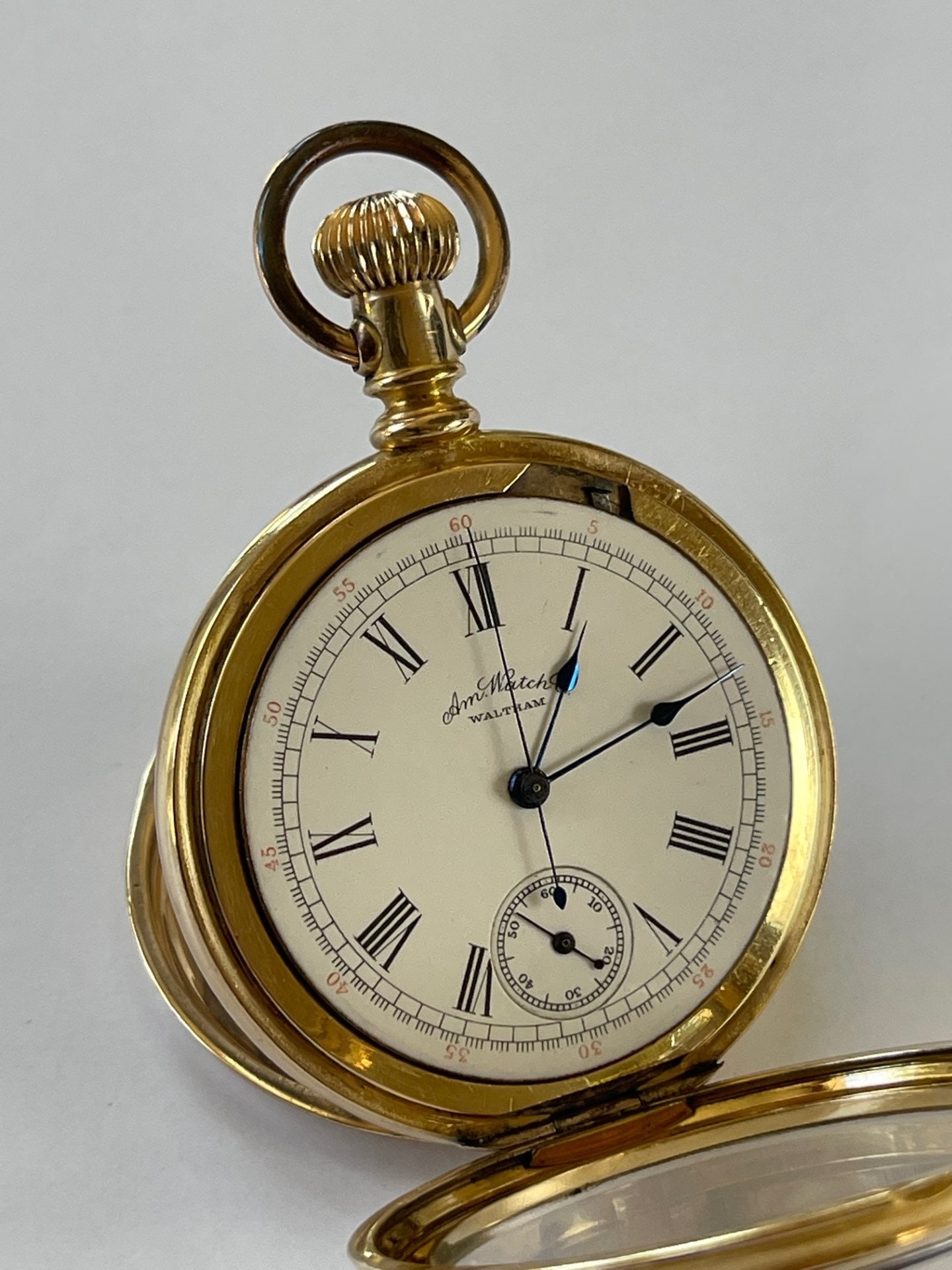 Waltham Chronograph Housed Pristine Pocket Watch Gold Capped White