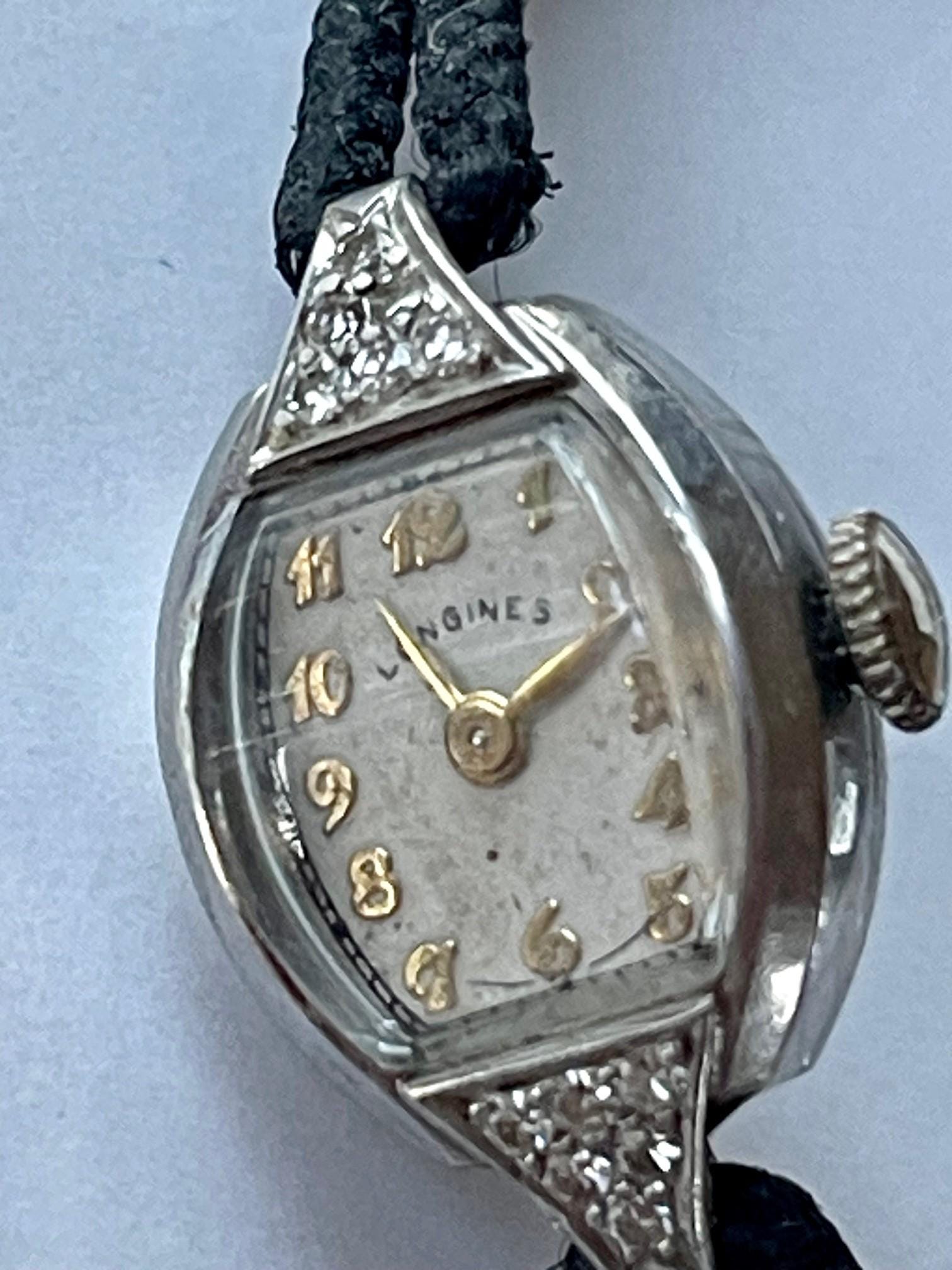 Longines Solid Palladium Genuine Diamonds Ladies Art Deco Swiss Made 1925