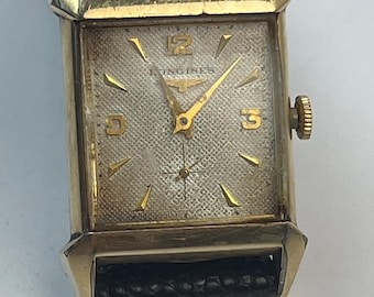 Longines Rectangular Art Deco Style Textured Dial 10K Gold Filled