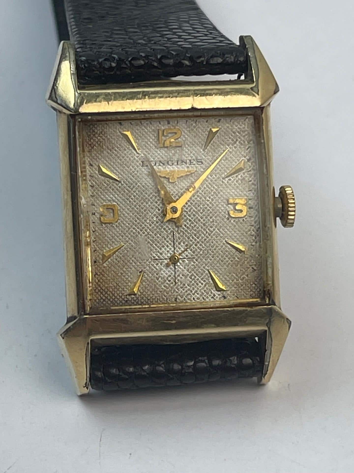 Longines Rectangular Art Deco Style Textured Dial 10K Gold Filled