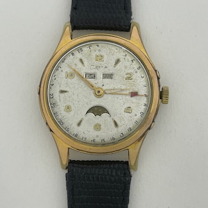 Opéra Lunar Triple Calendar Moon Phase Automatic Large 38mm Gold Capped Verschraubter Gehäuseboden Vintage Swiss Made 1963