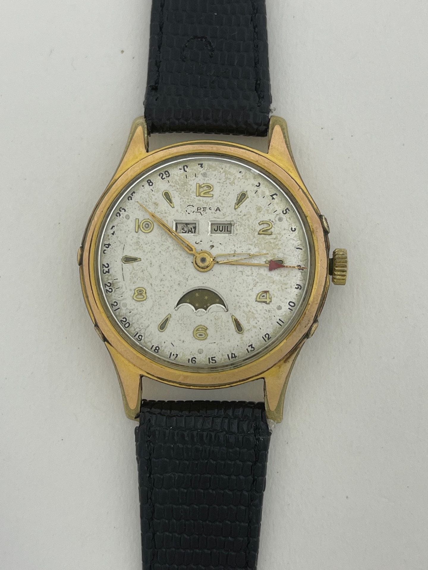 Cadran montre ancienne or vintage dial triple quantieme jour date mois