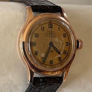 Doxa Solid Rose Gold 14K (585) Military Officers  Doctors WWII 1945 Screw Down Back Tropical Dial Swiss Made Weight
