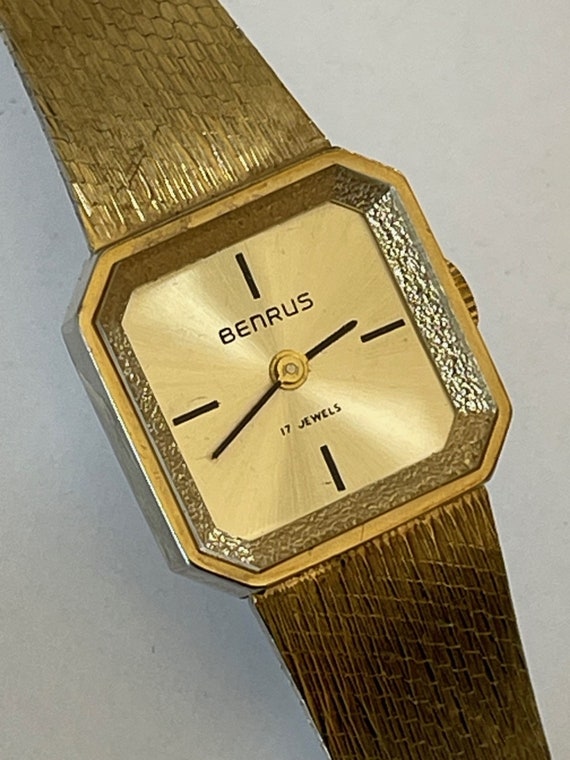 Benrus Gold Capped Ladies Vintage Square Two Tone 