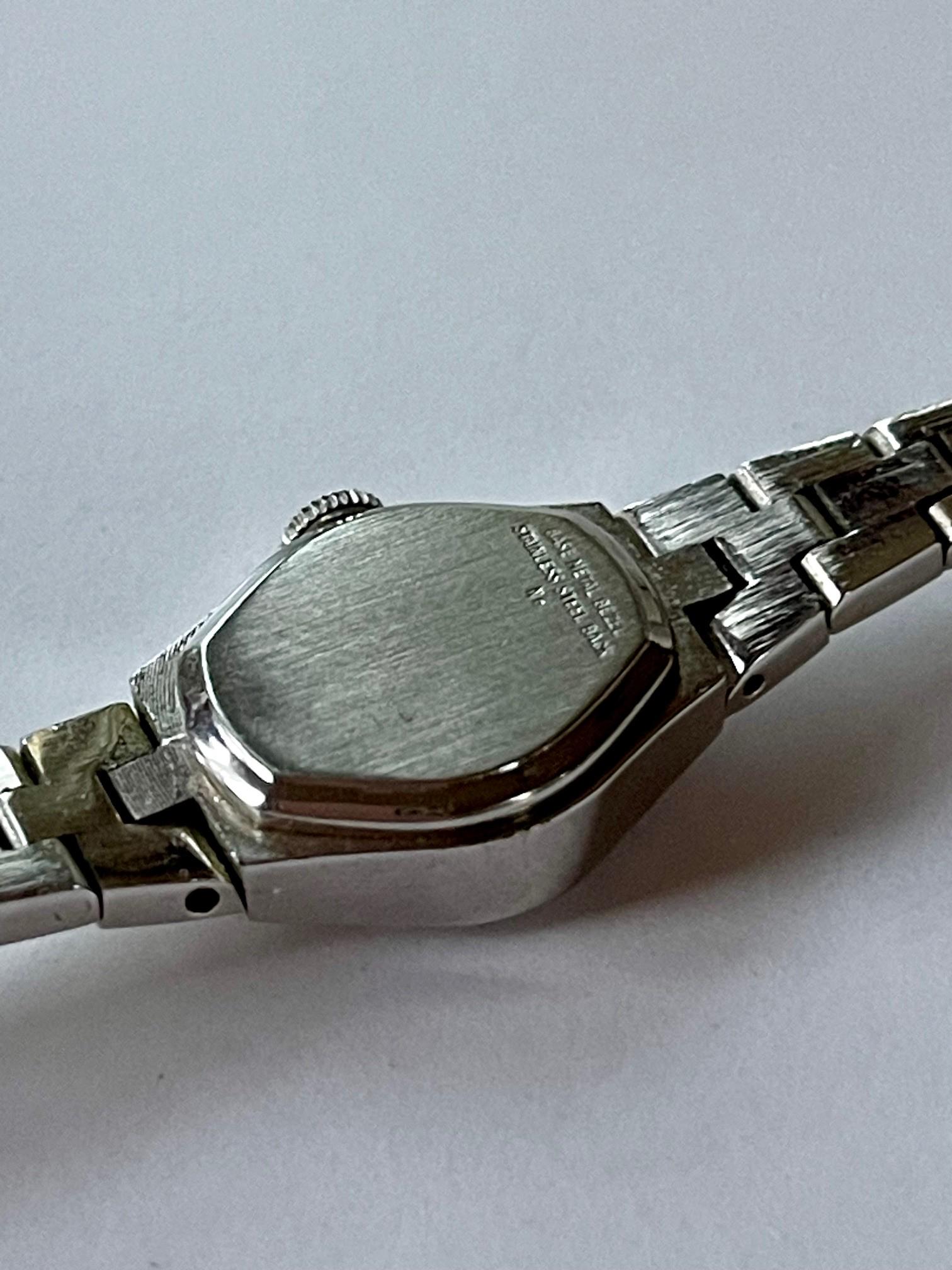Vintage Andre Bauche Watch Stainless Steel Body Silver Tone Stones Works Andre Bauche Ladies Stainless Steel Art Deco Style Vintage  main image 3