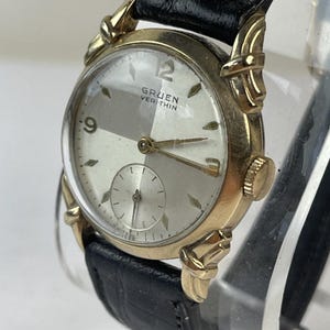 Gruen Veri-Thin Dress Two-Tone Sector Dial Sub-Seconds Fancy Scroll Lugs Gold Filled Vintage Swiss Made 1946