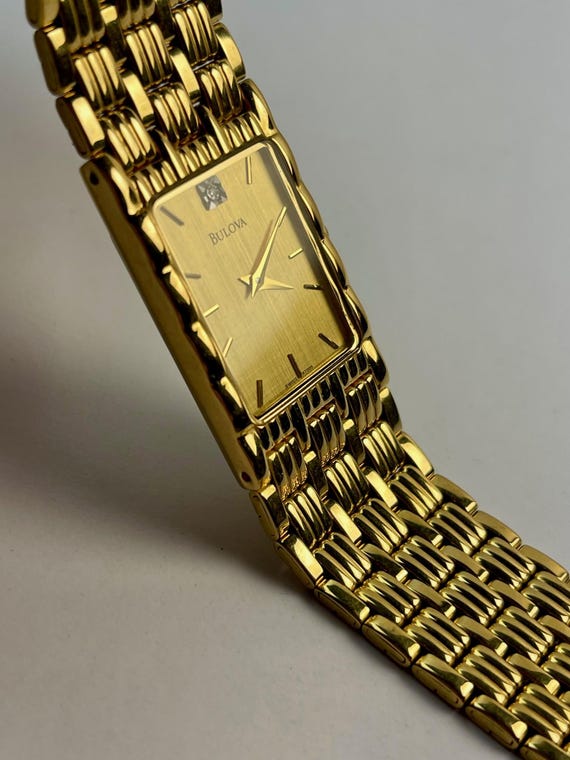 Bulova Rectangular Gold Tone Ref.97D05 Diamond Ac… - image 5