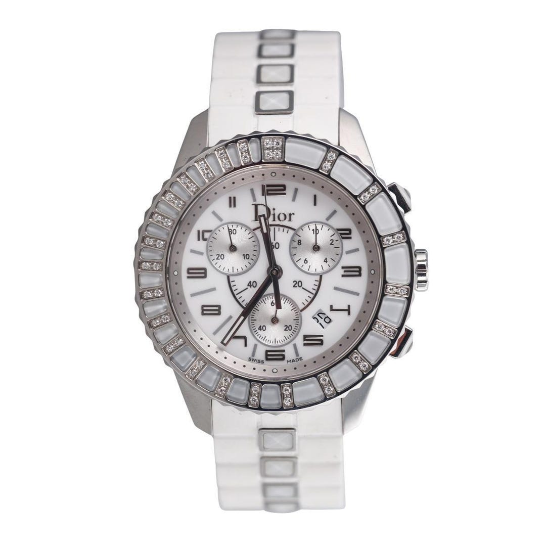 Dior Christal White Steel Genuine Diamond Chronograph Calendar
