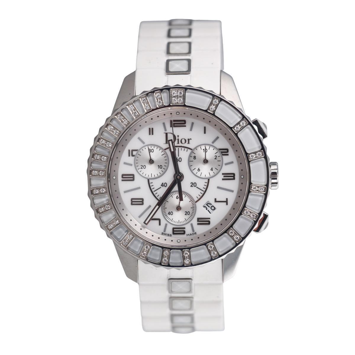 Dior Christal White Steel Genuine Diamond Chronograph Calendar