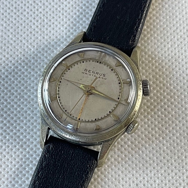 Benrus WristAlarm Stainless Steel Two Tone Dial Ref.4727 Dustproof Vintage Swiss Made 1963