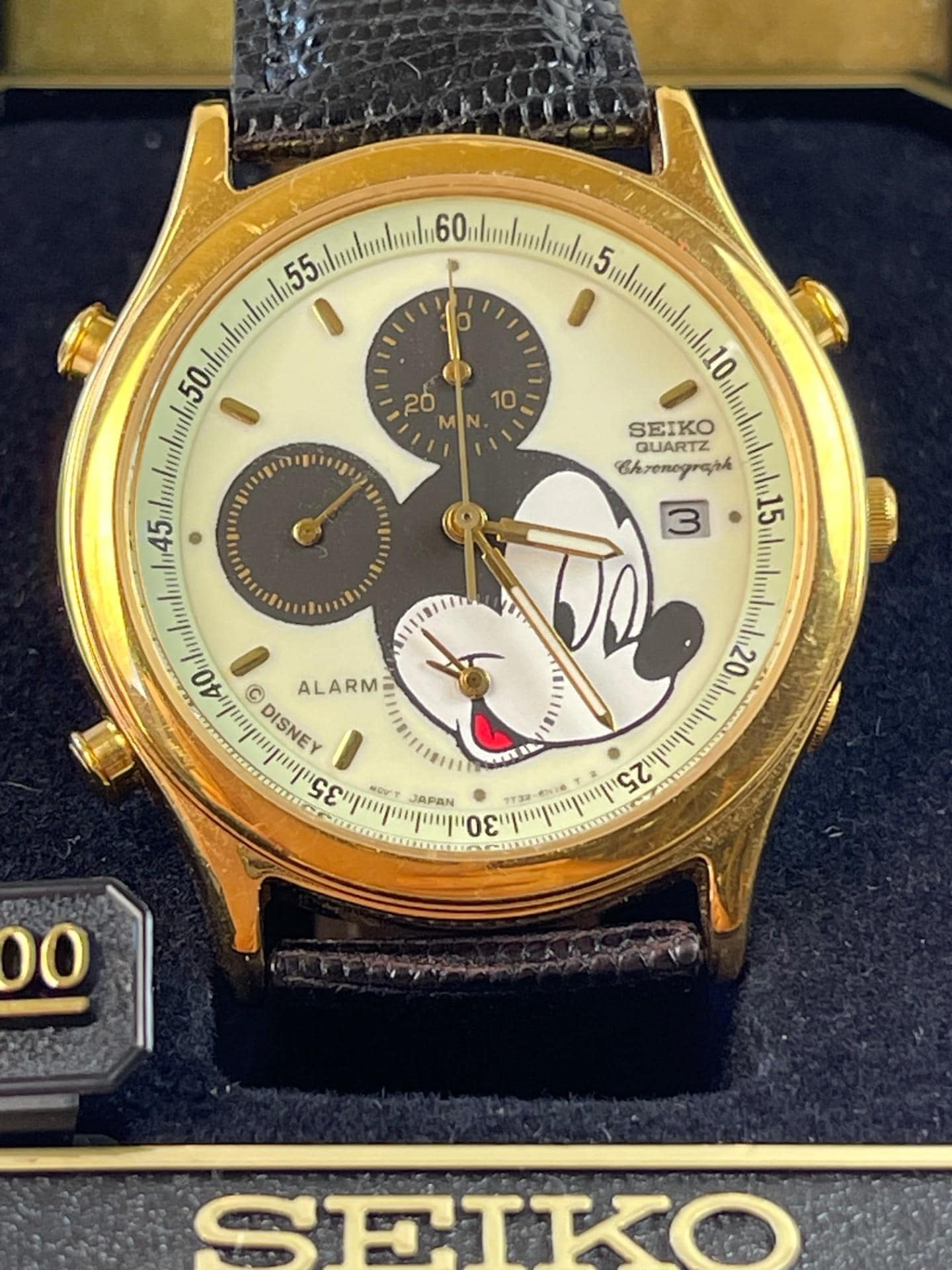 Seiko Mickey Mouse Chronograph Date Alarm GP Screw Down Stainless
