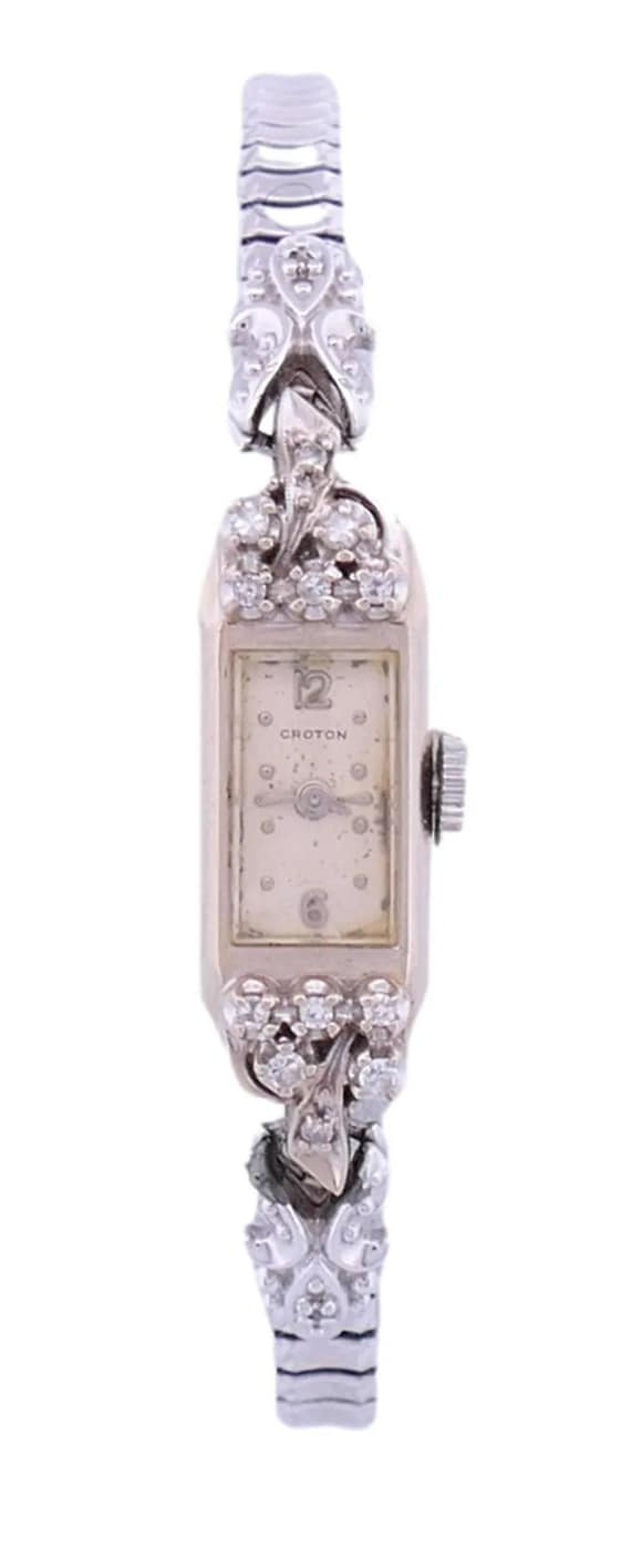 Croton Ladies Art Deco Solid 14K White Gold 12 Gen