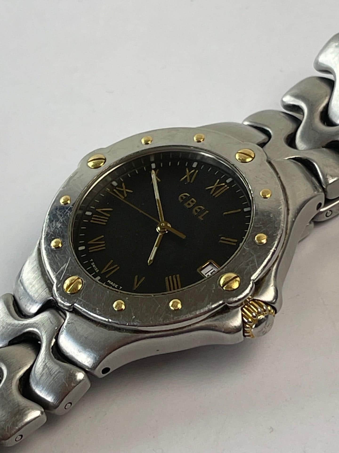 EBEL アナログ腕時計 ブラック Ebel Sportwave Solid 18K(750) Gold /stainless Steel Black Dial