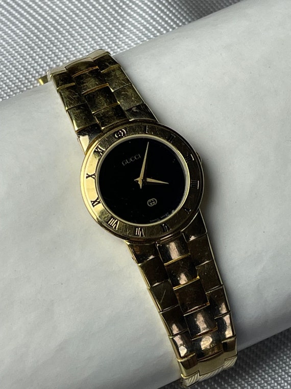 Gucci Ladies Gold Capped Black Dial Vintage Swiss… - image 3