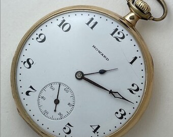 E. Howard Watch Co. Boston USA Pat.D18 Temperature 3 Pos. Adjusted 17J Antique 1902 Gold Capped Porcelain Dial