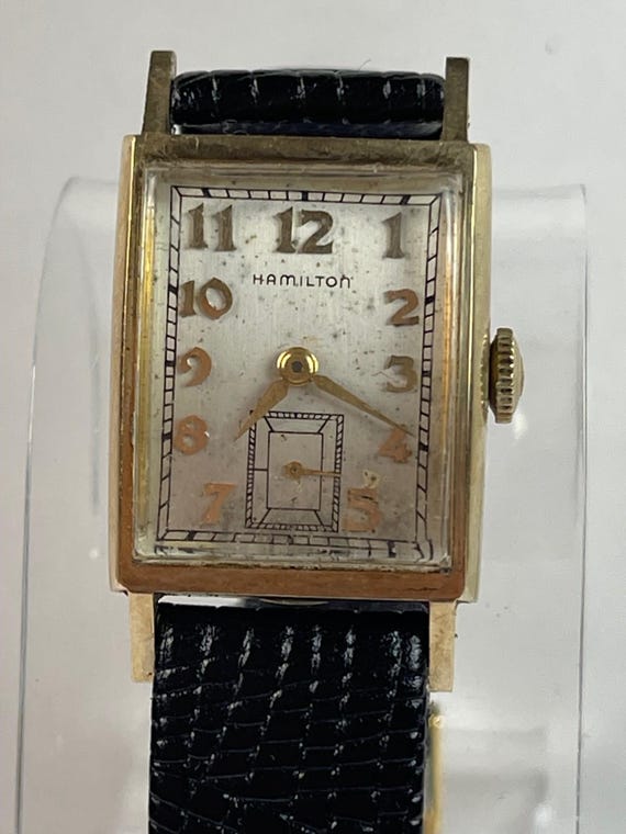 Hamilton Solid 10K Gold Rectangular Art Deco Styl… - image 1