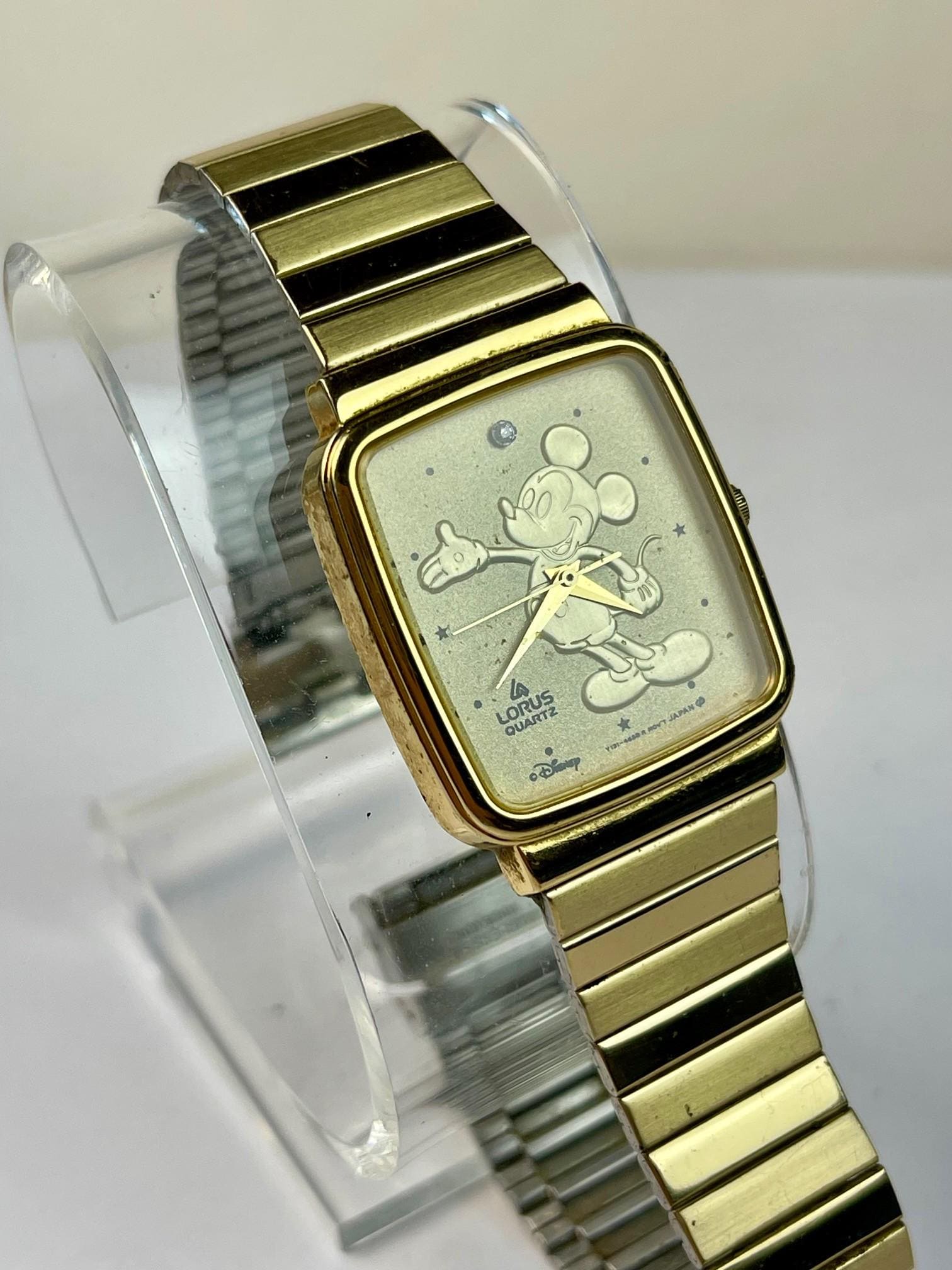 ? Vintage Lorus Disney Mickey Mouse Women’s Watch | Gold & Silver Stretch Band✨ Disney Mickey Mouse Face Shaped Lorus by Seiko Vintage Gold  main image 2