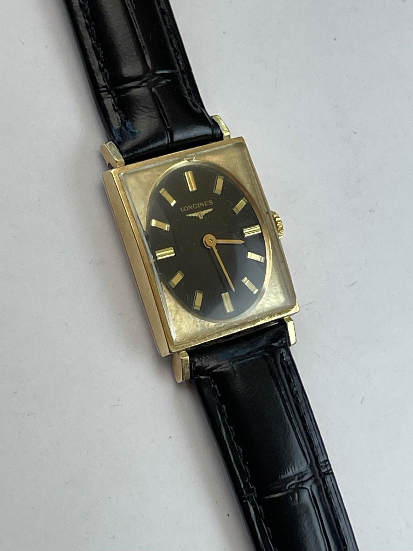 Longines Art Deco Style Rectangular 10K Gold Filled Black  display picture 1