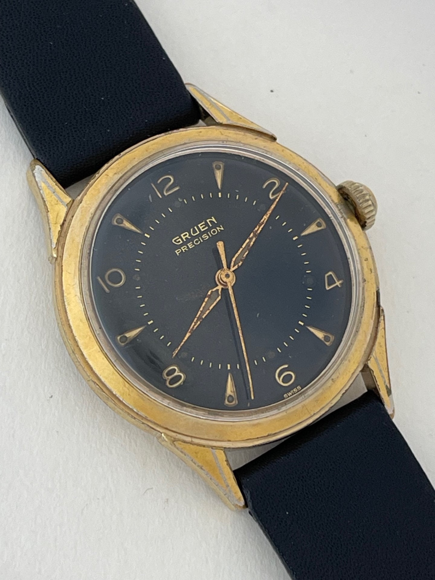 Precision By Gruen Gold-Tone Quartz Watch With Black Dial & Woven Bracelet Stain Precision by Gruen Quartz Wrist Watch, Ladys Vintage Two  main image 2