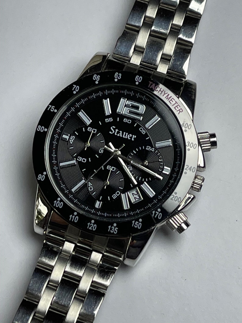 Montre Vintage Stauer US - Bleu Métallique - Calendrier Jour/Date - Quartz Japonais - Années 80