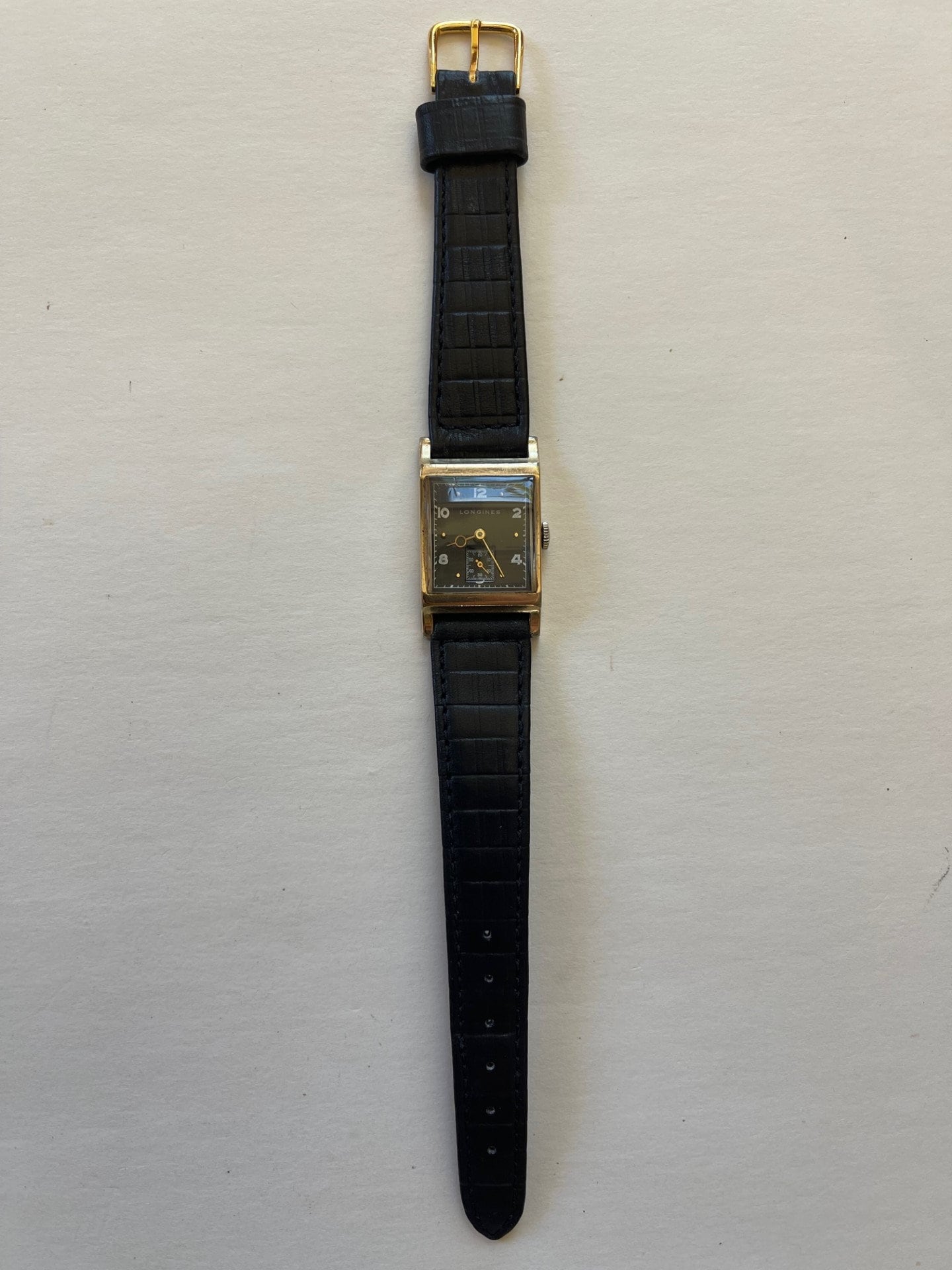 Longines Gold Filled Rectangular Black Dial Vintage Swiss Made