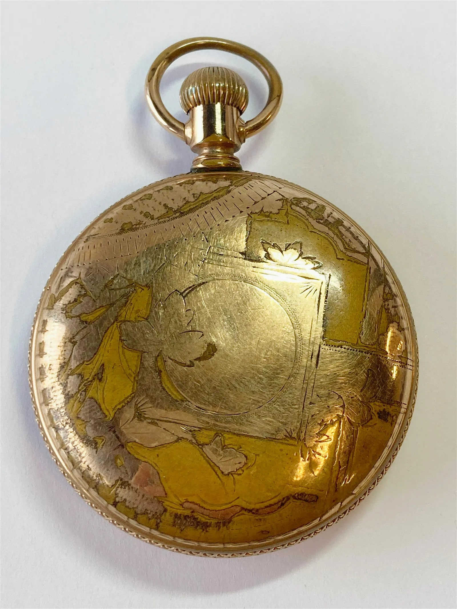 清*水様 1900年代 アメリカ製 ウォルサム 金張り 実動品 ウォルサム・アメリカン鉄道軍用金メッキ安全ピニオン24時間磁器文字盤