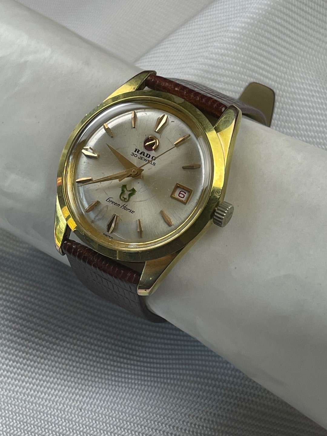 Rado Green Horse Automatic30 Jewels Calendar Red Date Gold Capped
