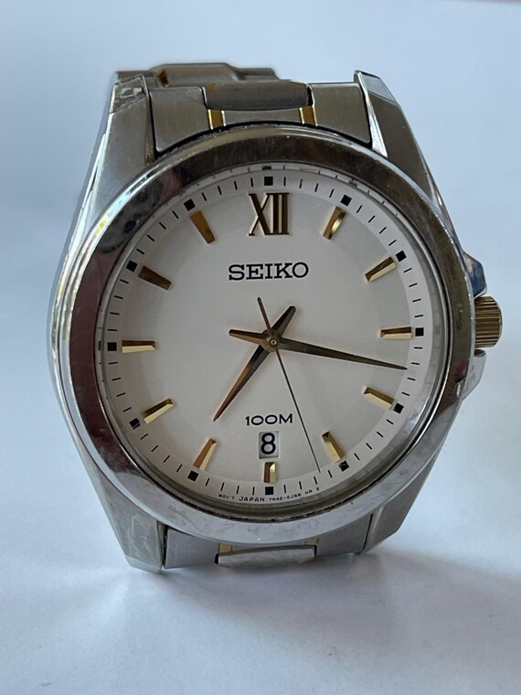 Seiko 100M Calendar Date Two Levels Two Tone Dial Large Stainless