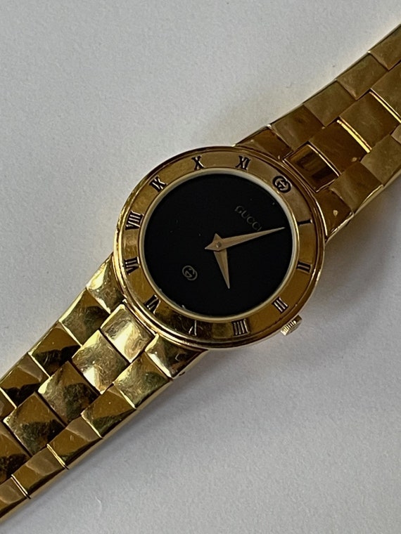 Gucci Ladies Gold Capped Black Dial Vintage Swiss… - image 2