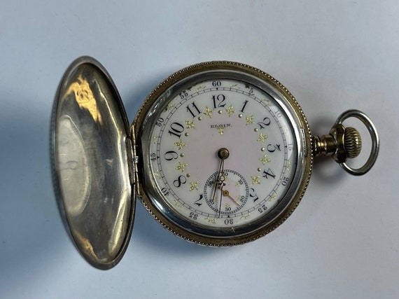 Elgin Sterling Silver Solid 14K585 Multicolor Gold Hunting Case Multicolor Dial Antique Pocket Watch Chronometer Savonette Made in USA1902 Etsy Australia