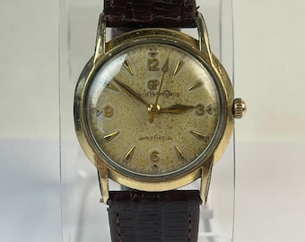 Girard Perregaux Gyromatic Automático, Esfera con Pátina Tropical, Anillo de Segundero Completo, Chapado en Oro, Vintage, Fabricado en Suiza en 1958