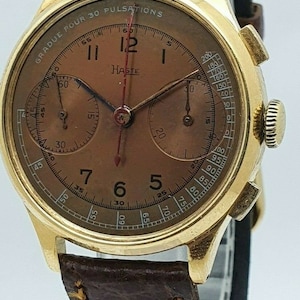 Leonidas Chronograph Pulsations/Pulsometer Medical/Doctors Tropical Dial Valjoux 22 WW2 1942 Large 36mm Gold Capped Swiss Made
