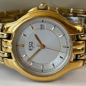 ESQ Movado Dress Kalender Datum Tvåfärgad 3D-texturerad urtavla GP Millennium Vintage Schweizisk Tillverkad 2000