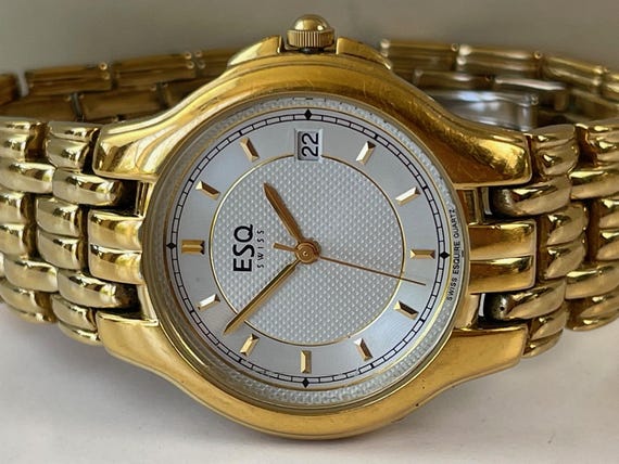 Vintage Esquire Movado Date Swiss Watch Two Tone ESQ By Movado Swiss Made Watch Two Tone Date Indicator  main image 4