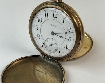 Illinois Chronometer Guaranteed 20 Years Gold Filled Hunter Two Level Porcelain Dial Antique Pocket Watch Adjusted 21J Run Quantity 400