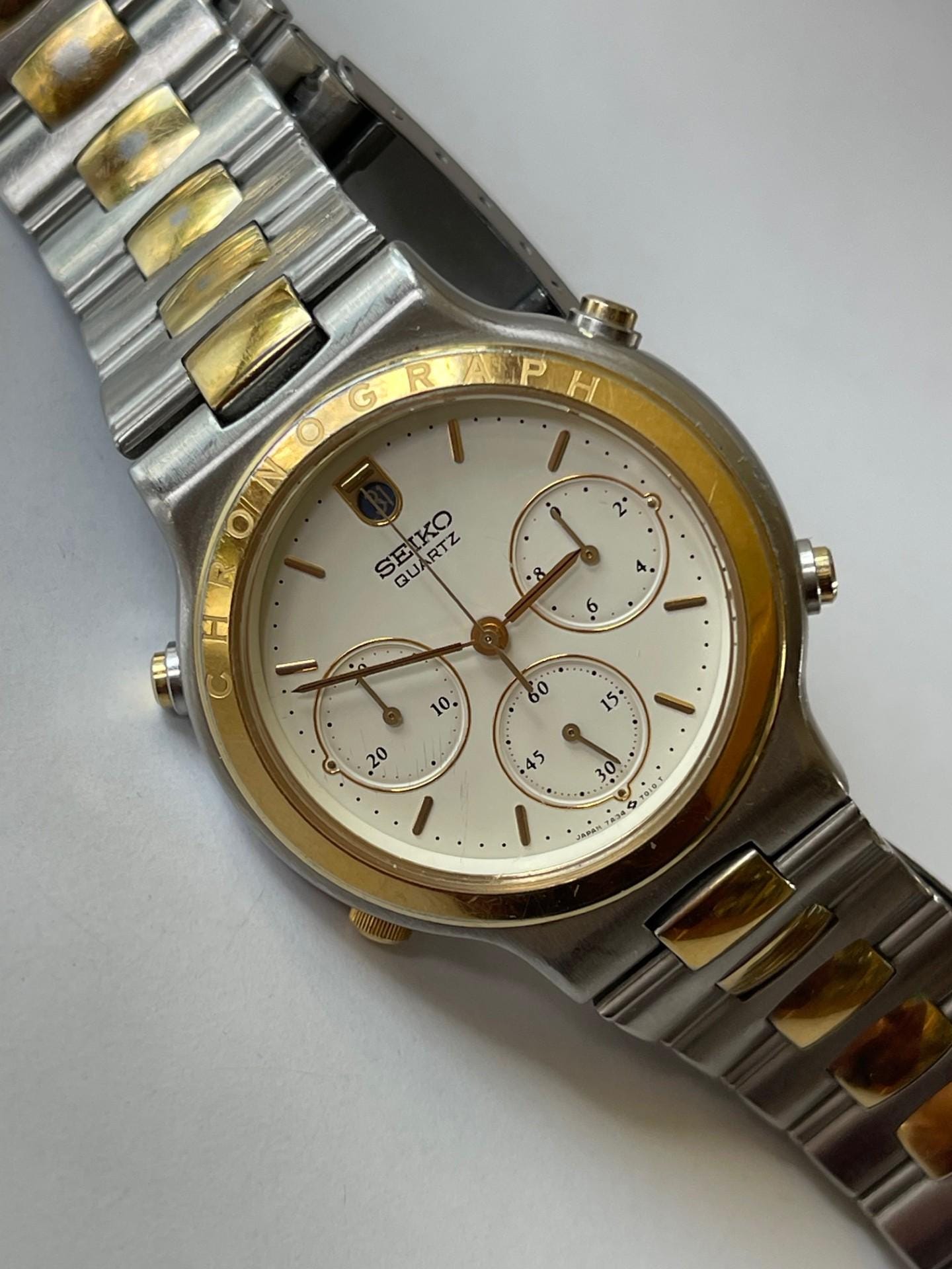 Seiko Chronograph Calendar Two Tone Gold/stainless Steel Vintage