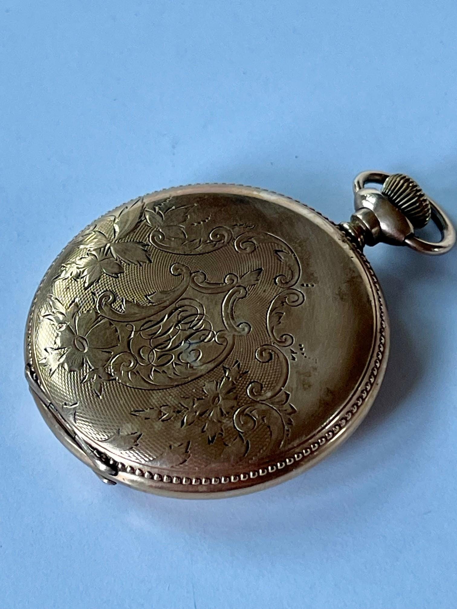 Elgin Guaranteed 20Years Gold Filled Hunter Roman Numbers White Porcelain Dial Antique Pocket Watch Made in USA 1909