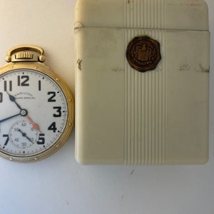 Hamilton Railroad Railway Special Duel Time10K Gold Filled Antique Pocket Watch Porcelain Dial Cal.992B  Original Box Made in USA  1948