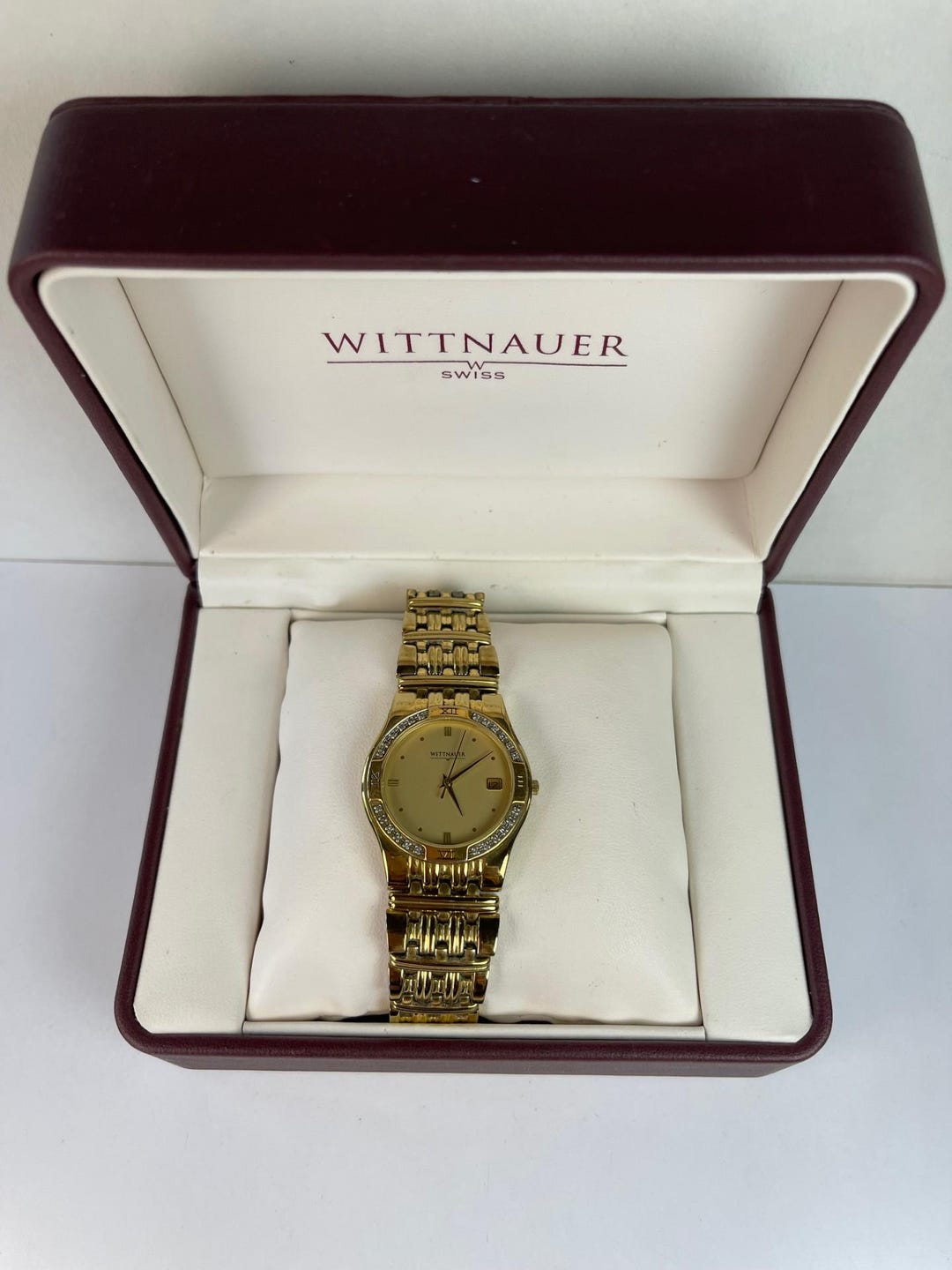 ち*ゲ様 ウィットナー (Wittnauer) Wittnauer Laureate Genuine Diamonds Bezel Calendar Date Original