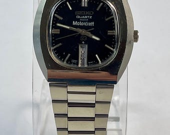 Seiko Motorcraft 4004 Vertical Day Date Black Dial Vintage Made in