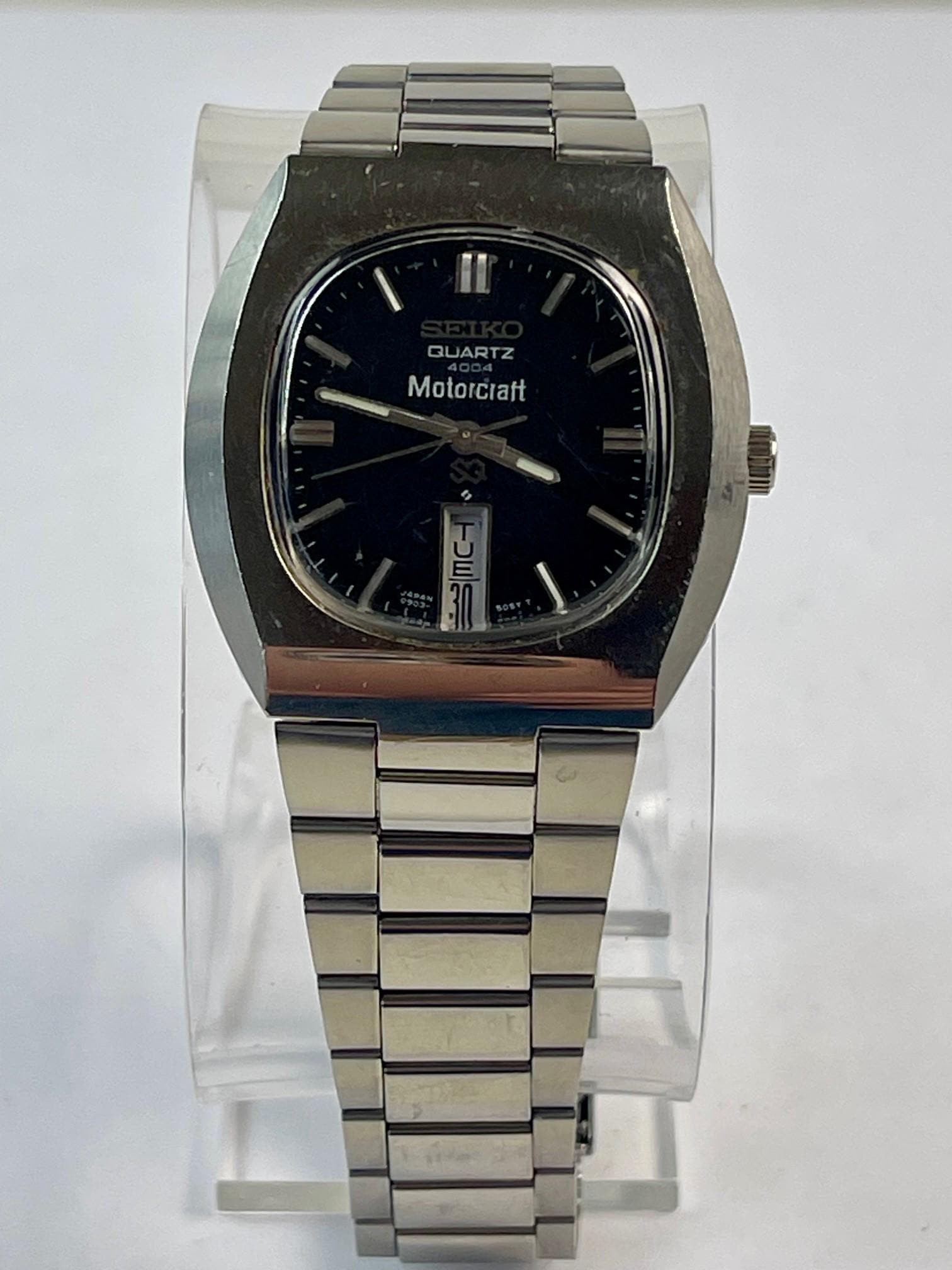 Seiko Motorcraft 4004 Vertical Day Date Black Dial Vintage Made in
