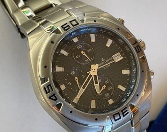 Jacques Lemans Chronograph 100M Three Registers Calendar Date Textured Black Dial Titanium Case Bracelet 2023