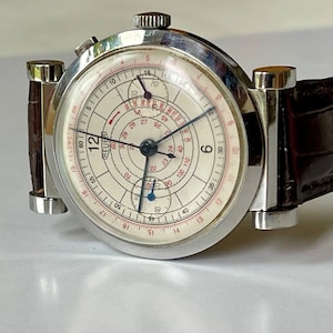 Heuer One / MonoPusher Chronograph Military Pilot Aviation WWII Stainless Steel Moving Lugs Swiss Made 1944