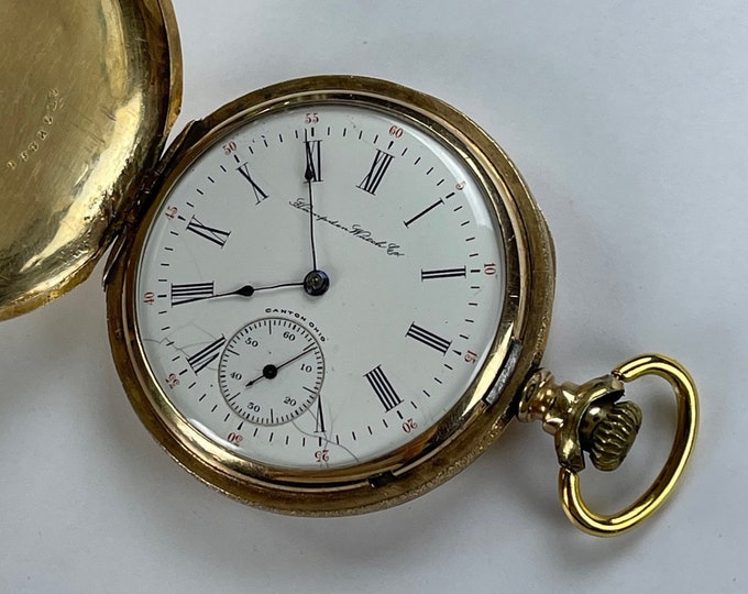 Hampden Railroad Military Doctors Gold Capped Hunter Case Savonette Antique Pocket Watch Porcelain Dial Roman Numerals Made in USA 1904
